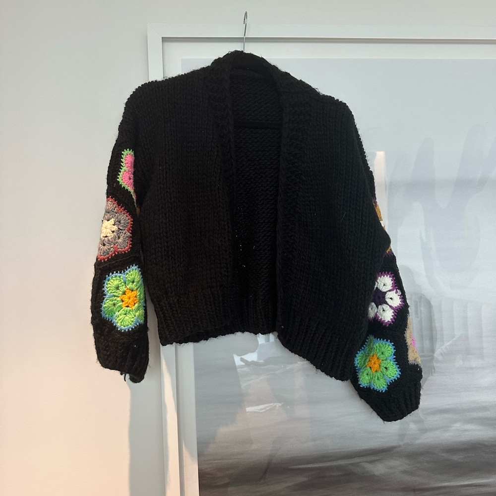 Black Floral Knit Sweater